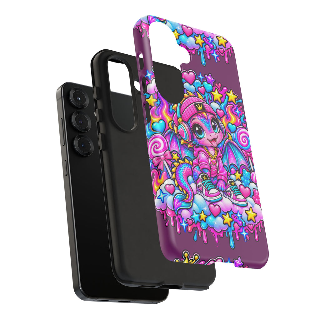 Cute Dragon Phone Case Purple Heart Crown Design