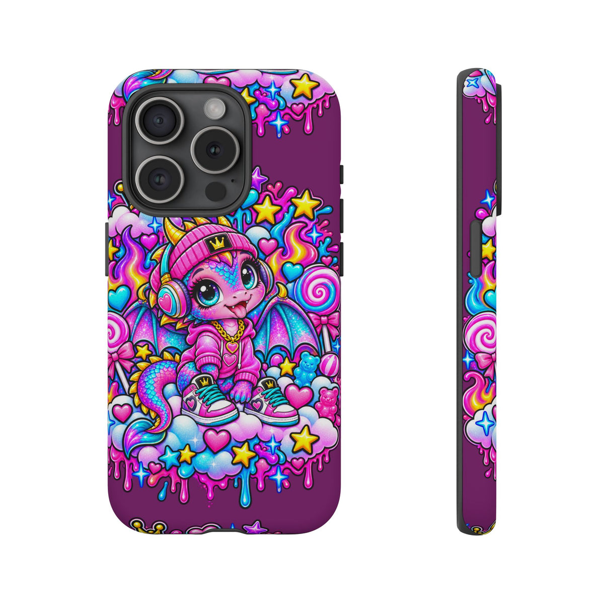 Cute Dragon Phone Case Purple Heart Crown Design