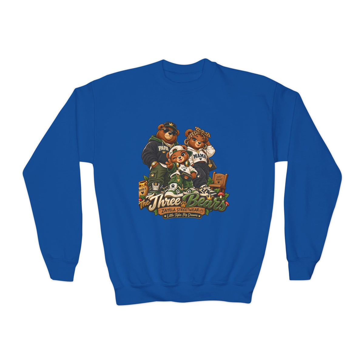 Youth Crewneck Sweatshirt - Vintage Teddy Bear Family Graphic