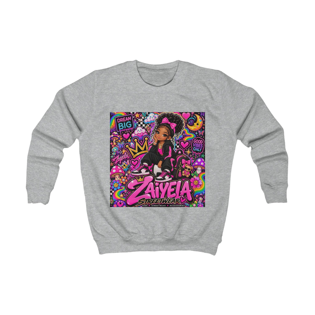 Kids Sweatshirt — Personalized 'Zaiyela' Colorful Princess Graphic Crewneck