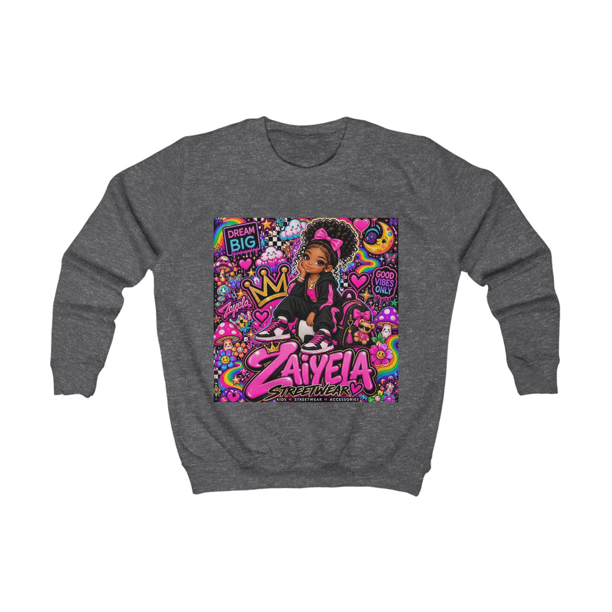 Kids Sweatshirt — Personalized 'Zaiyela' Colorful Princess Graphic Crewneck