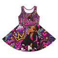 Girls' Personalized Name Sundress — Bright Pink Pop Art "Zaiyeia" All-Over Print