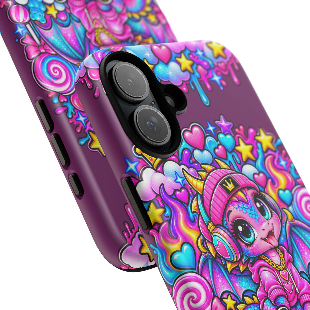 Cute Dragon Phone Case Purple Heart Crown Design