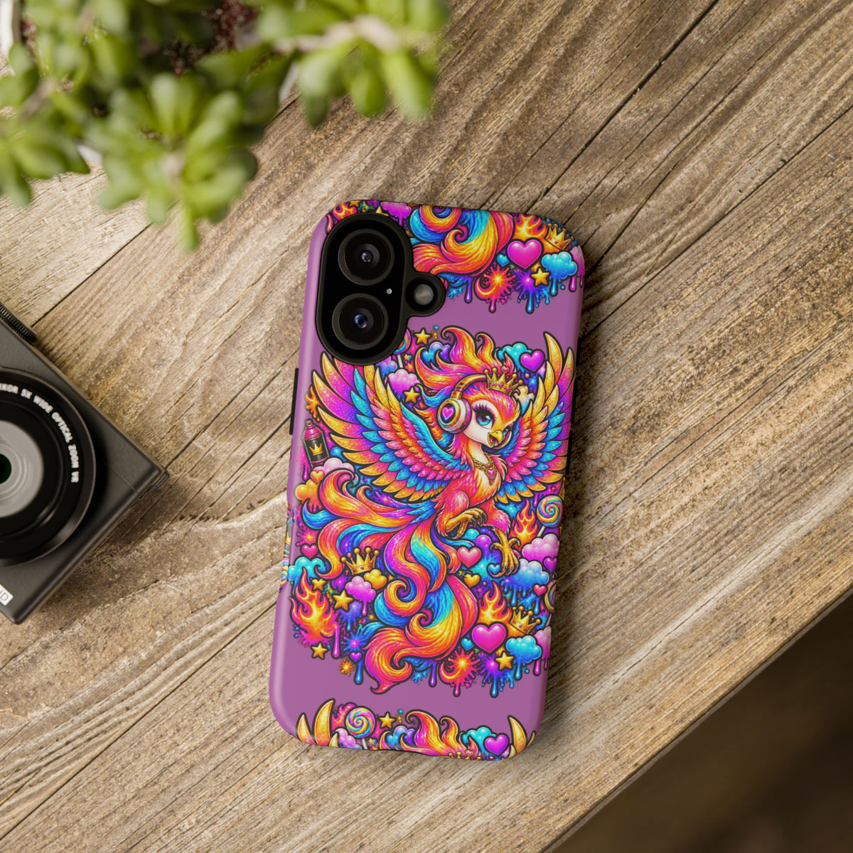 Phone Case — Vibrant Rainbow Phoenix with Headphones