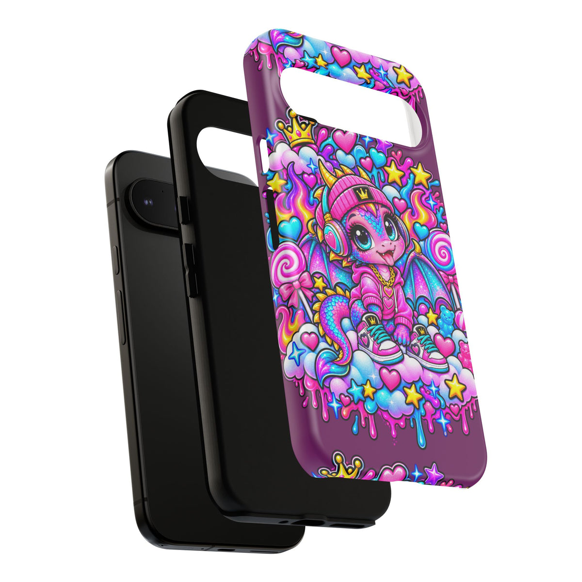 Cute Dragon Phone Case Purple Heart Crown Design