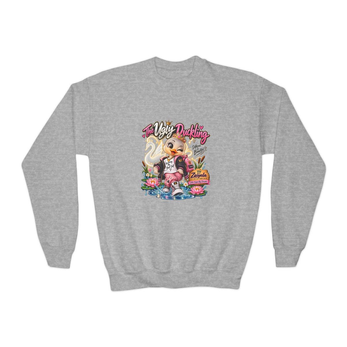 Youth Crewneck Sweatshirt Different Is Beautiful Cute Duck Graphic