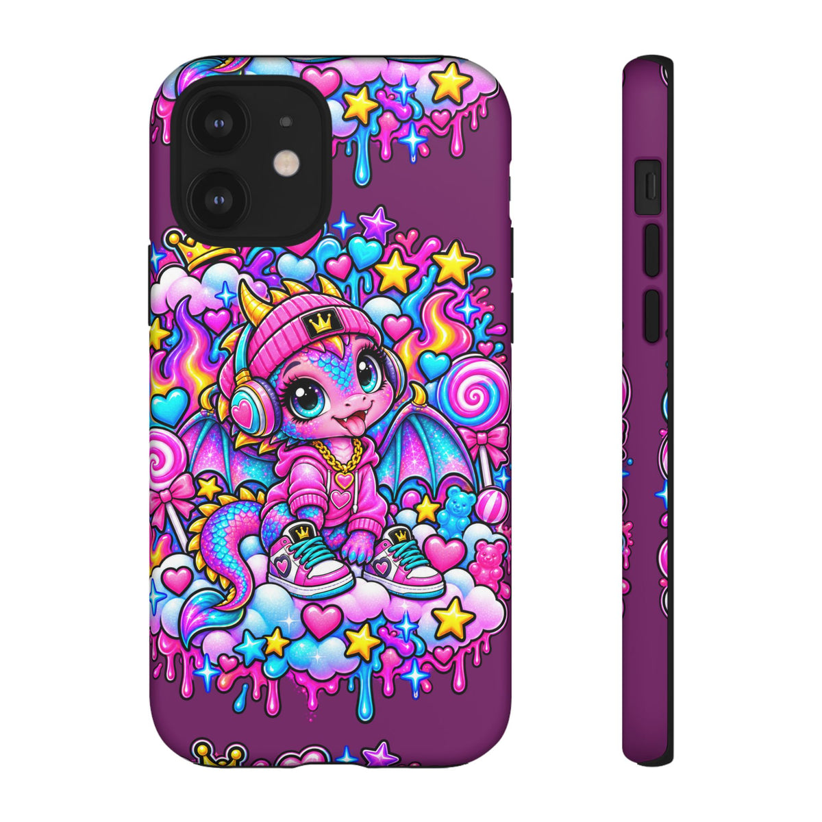 Cute Dragon Phone Case Purple Heart Crown Design
