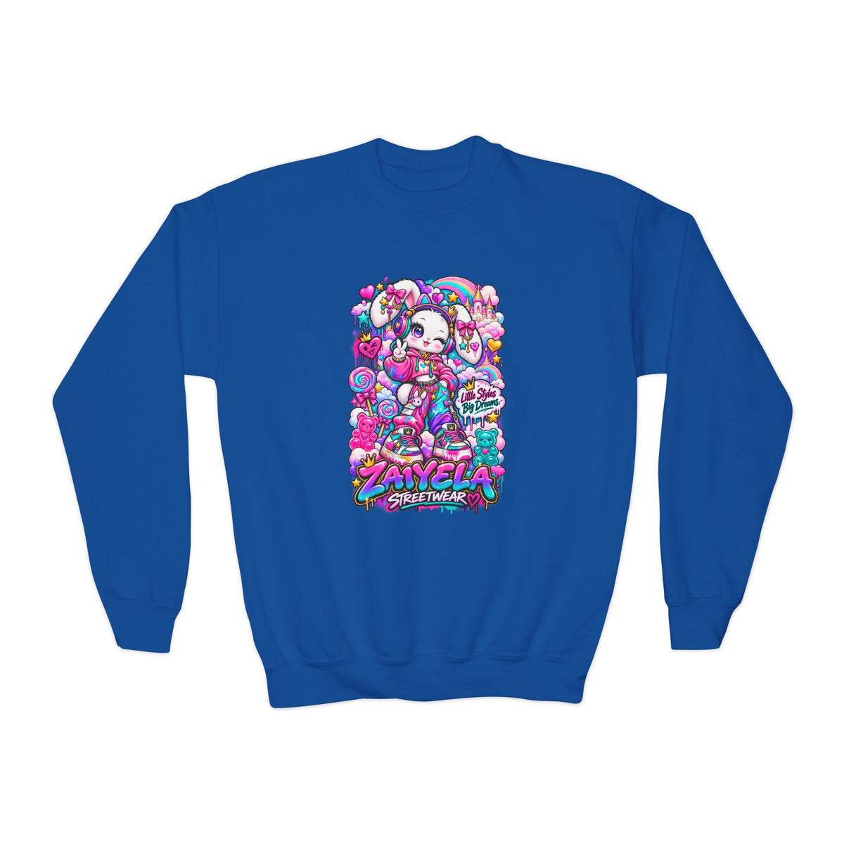 Youth Crewneck Sweatshirt — Colorful Bunny Candy Dream Graphic