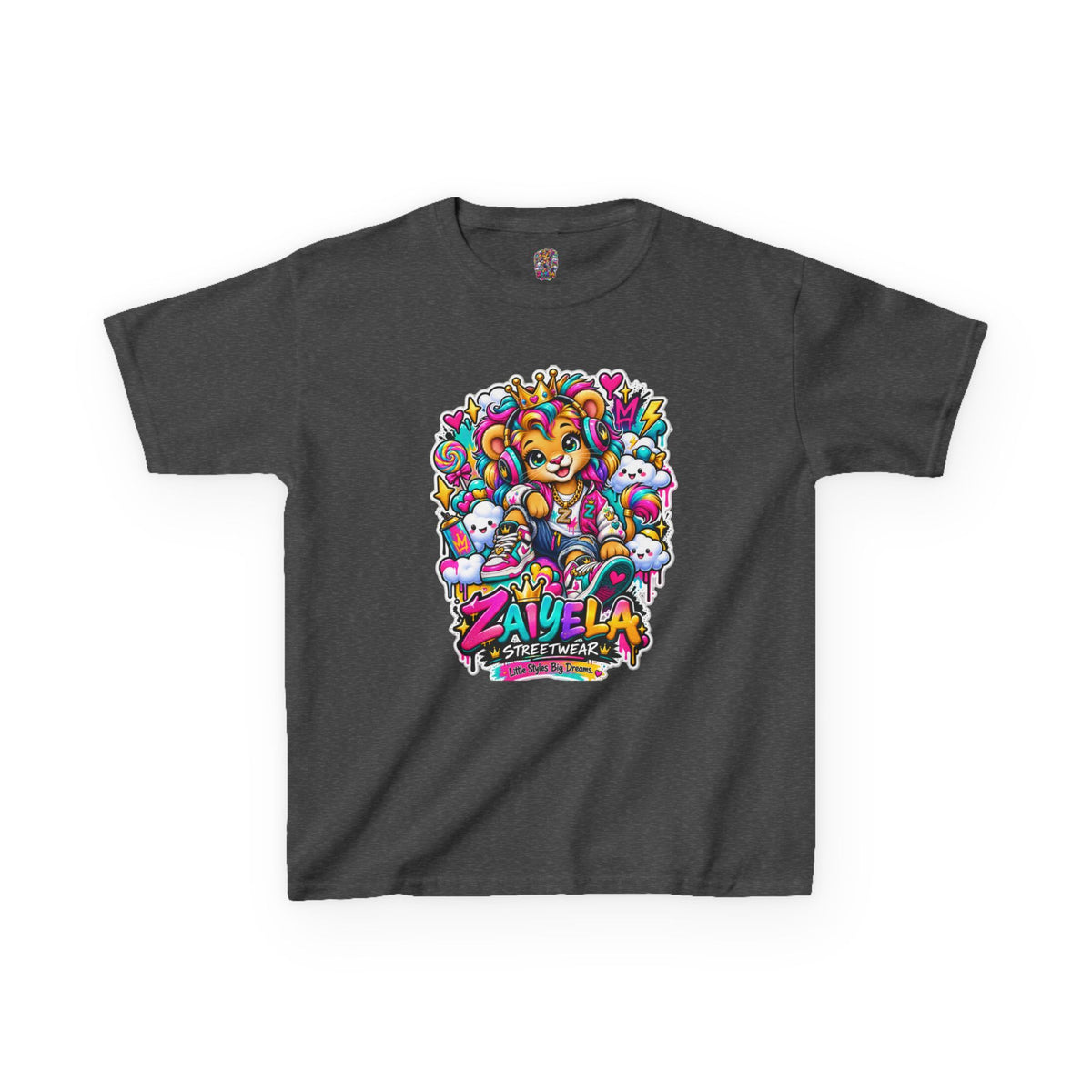 Kids Tee — Colorful Cartoon Rainbow Lion Cub Graphic