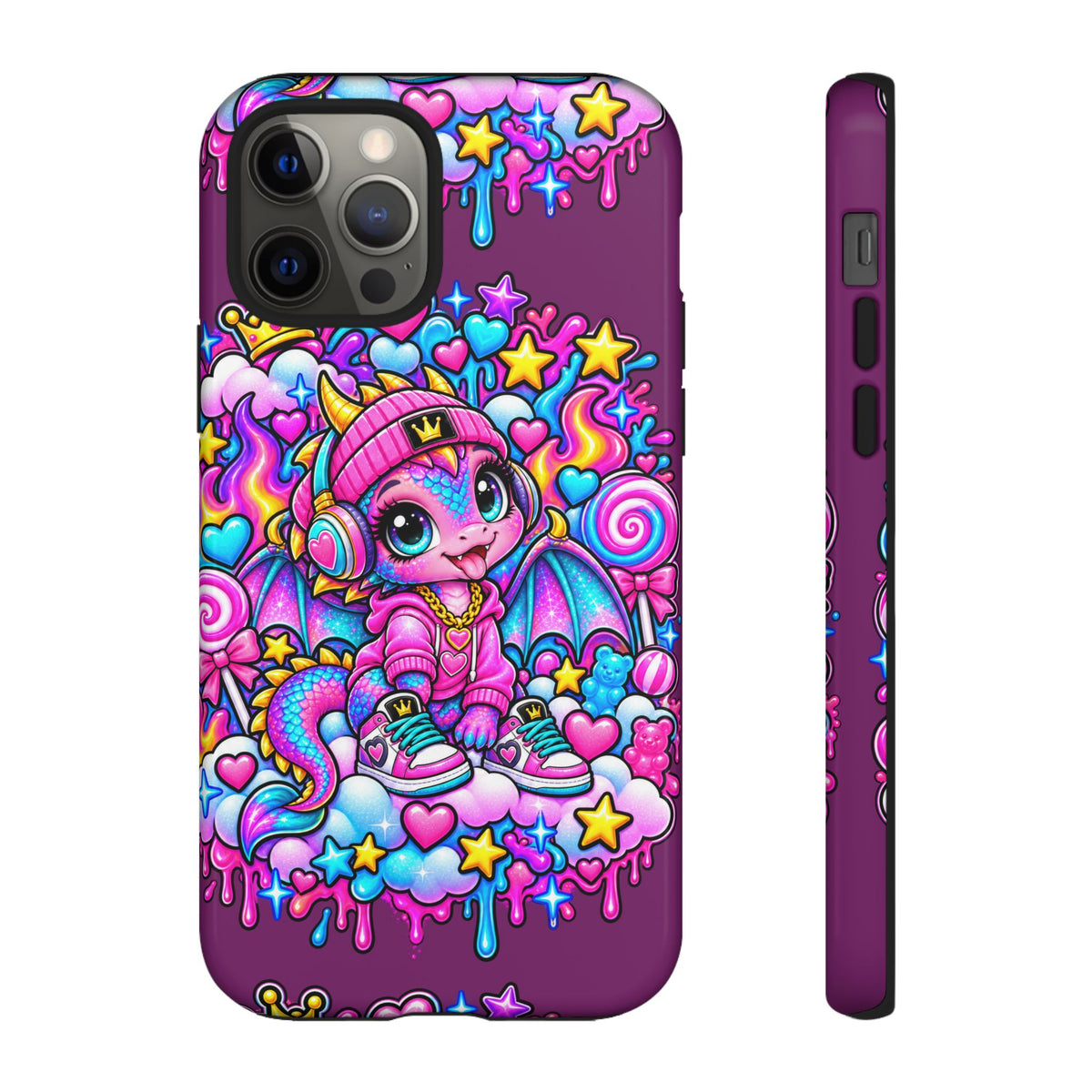 Cute Dragon Phone Case Purple Heart Crown Design