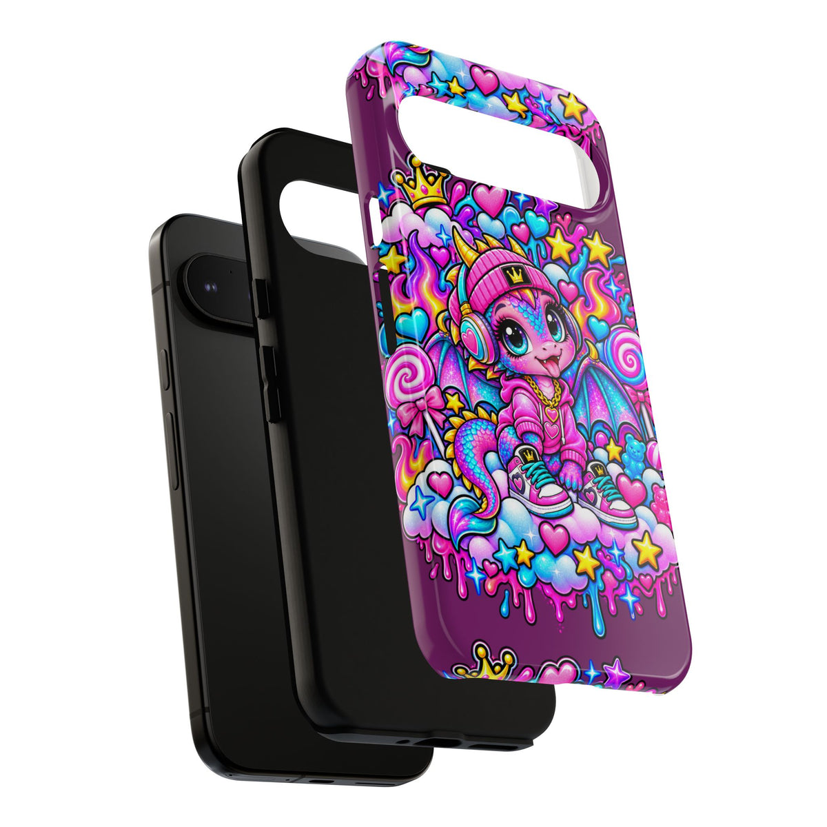 Cute Dragon Phone Case Purple Heart Crown Design