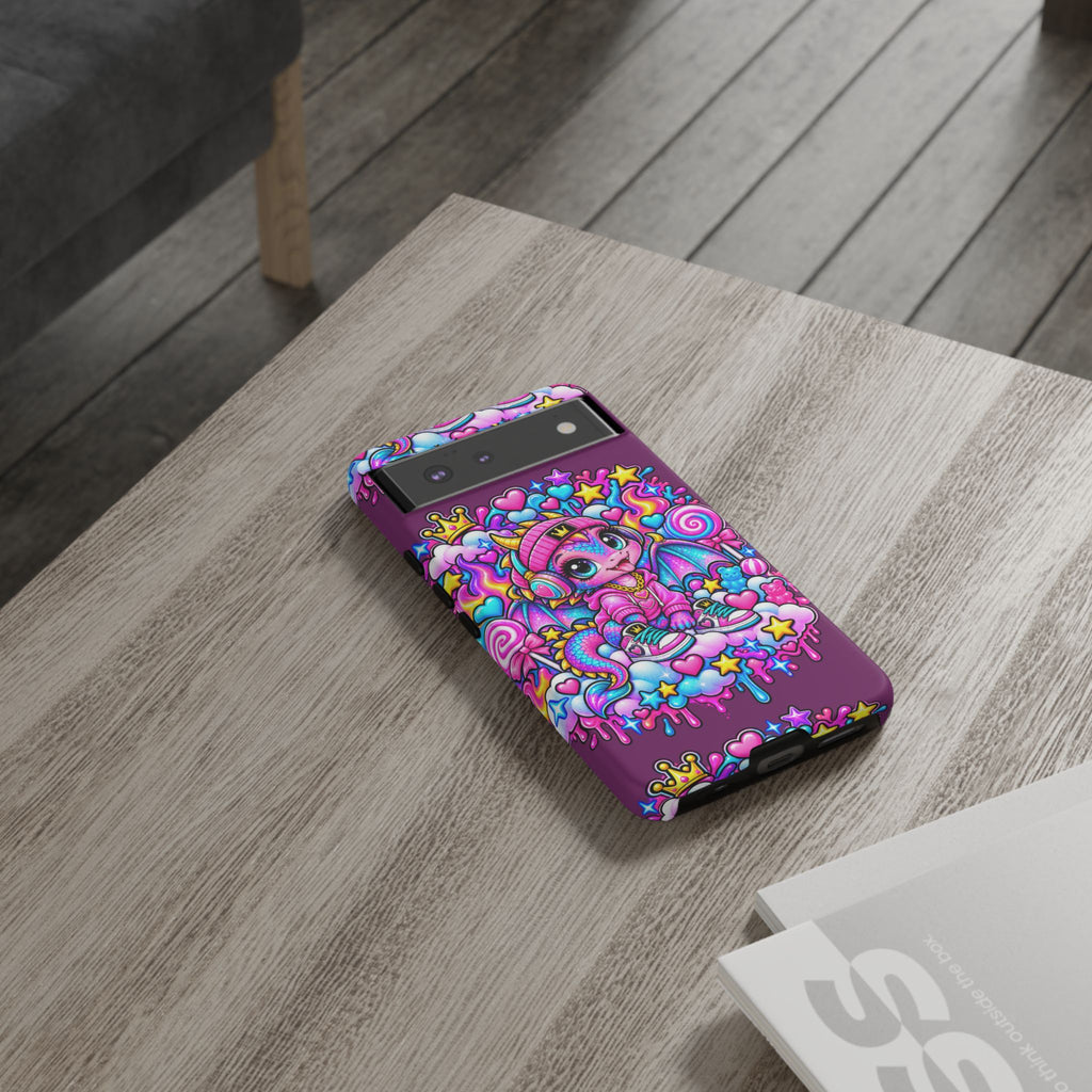 Cute Dragon Phone Case Purple Heart Crown Design