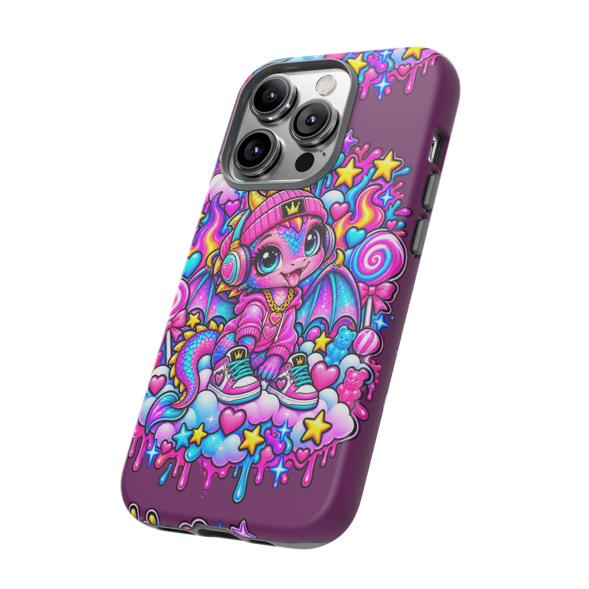 Cute Dragon Phone Case Purple Heart Crown Design