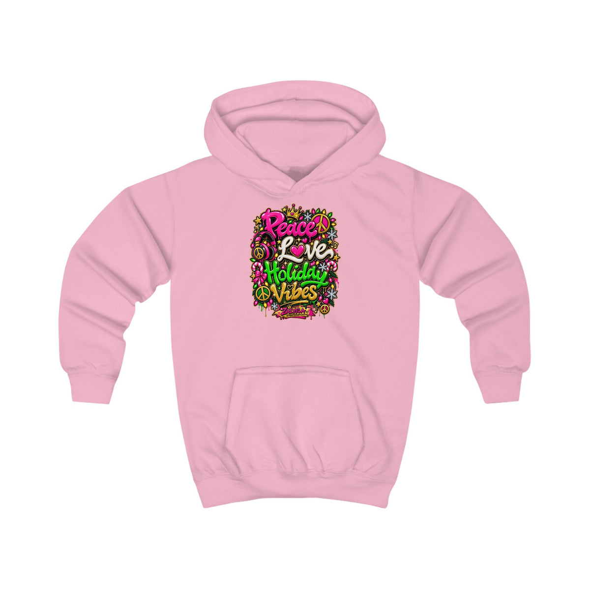 Kids Hoodie Peace • Love • Holiday Vibes Holiday Vibes Graphic Hoodie (Peace, Love, Holiday Vibes)