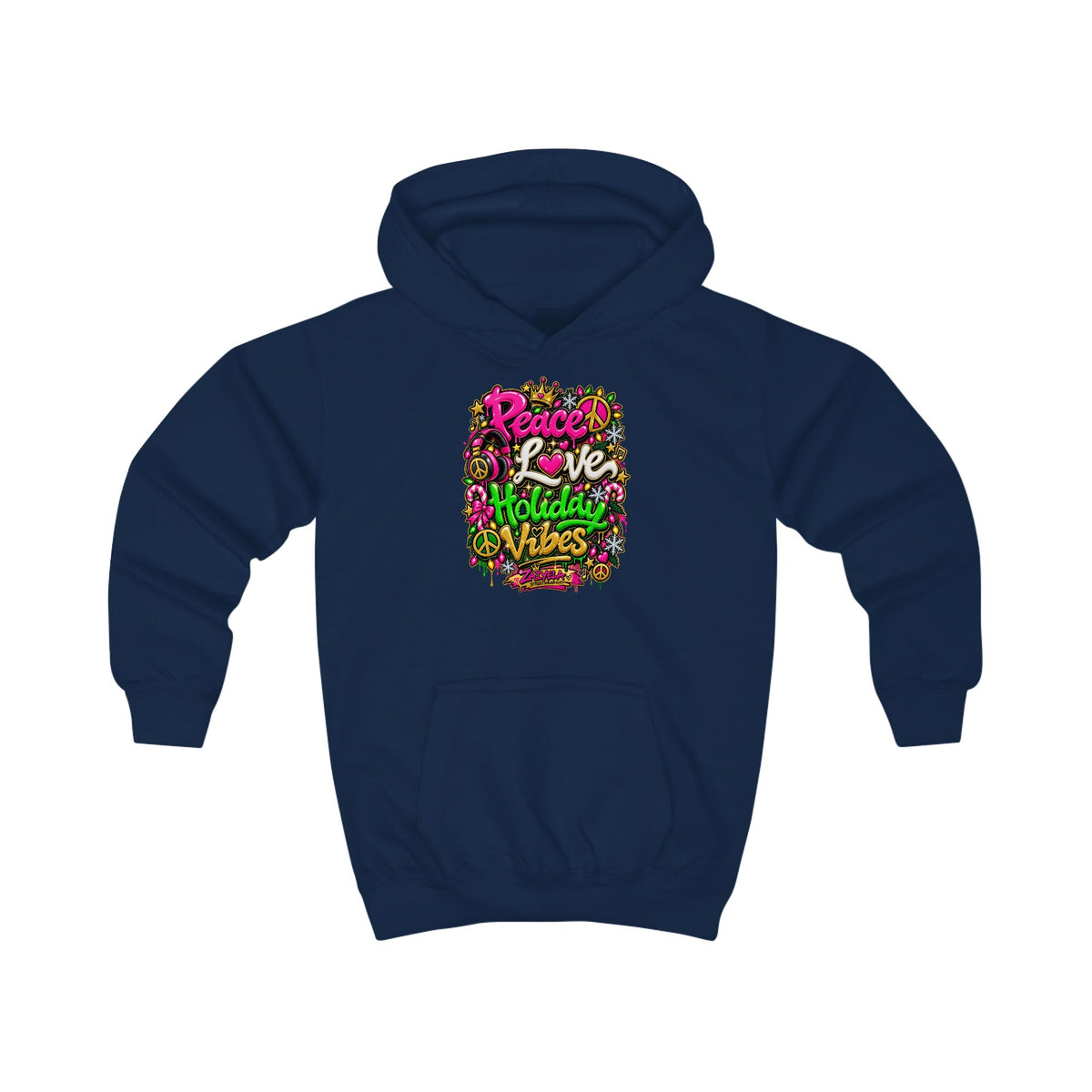 Kids Hoodie Peace • Love • Holiday Vibes Holiday Vibes Graphic Hoodie (Peace, Love, Holiday Vibes)