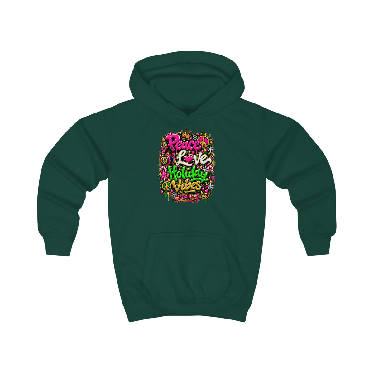 Kids Hoodie Peace • Love • Holiday Vibes Holiday Vibes Graphic Hoodie (Peace, Love, Holiday Vibes)