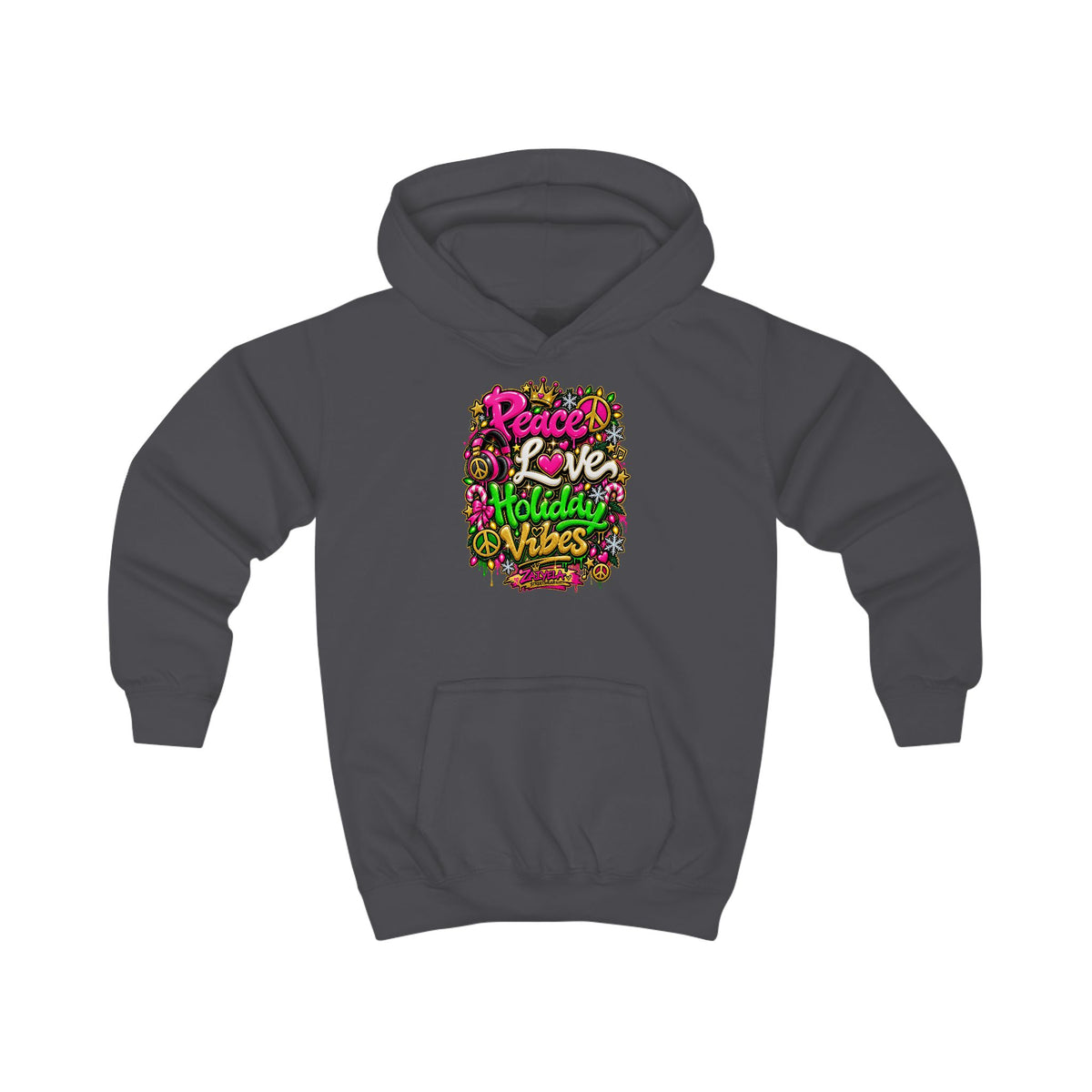 Kids Hoodie Peace • Love • Holiday Vibes Holiday Vibes Graphic Hoodie (Peace, Love, Holiday Vibes)