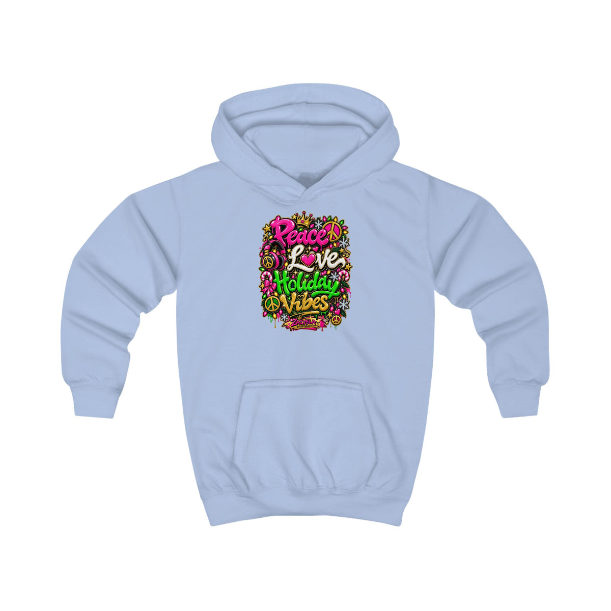 Kids Hoodie Peace • Love • Holiday Vibes Holiday Vibes Graphic Hoodie (Peace, Love, Holiday Vibes)
