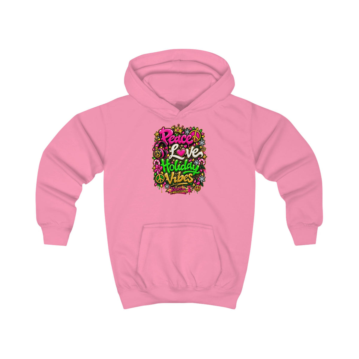 Kids Hoodie Peace • Love • Holiday Vibes Holiday Vibes Graphic Hoodie (Peace, Love, Holiday Vibes)