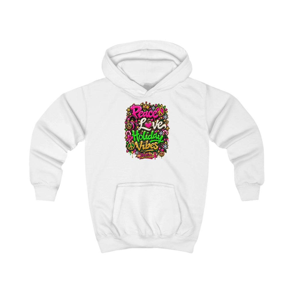 Kids Hoodie Peace • Love • Holiday Vibes Holiday Vibes Graphic Hoodie (Peace, Love, Holiday Vibes)