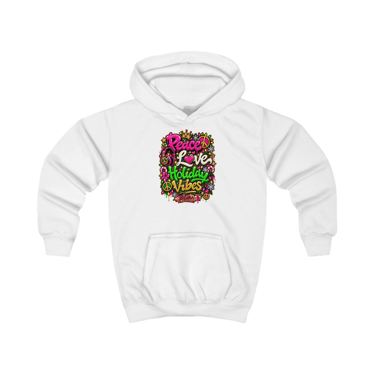 Kids Hoodie Peace • Love • Holiday Vibes Holiday Vibes Graphic Hoodie (Peace, Love, Holiday Vibes)