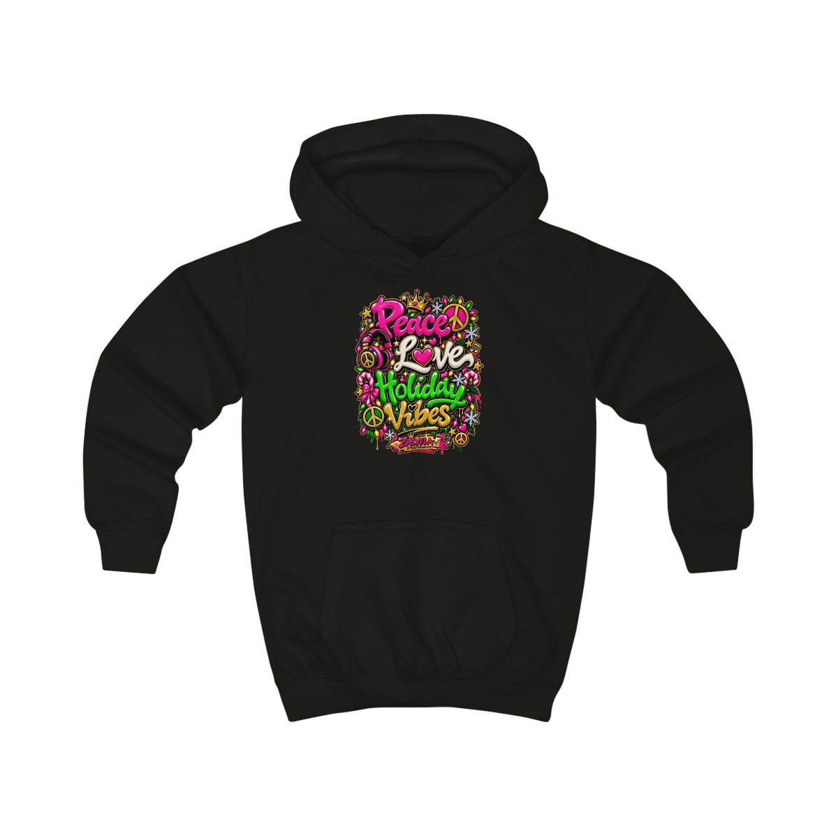 Kids Hoodie Peace • Love • Holiday Vibes Holiday Vibes Graphic Hoodie (Peace, Love, Holiday Vibes)
