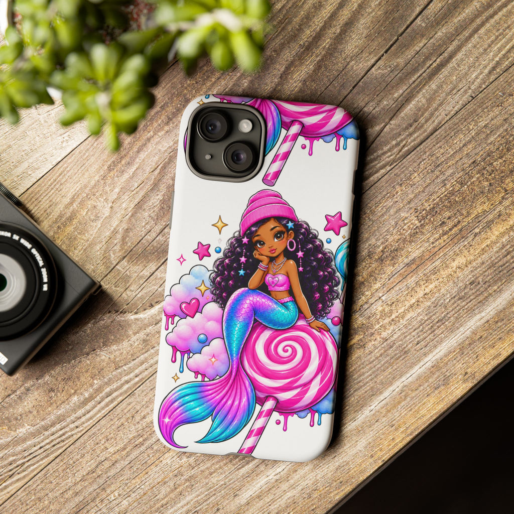 Cute Mermaid Candy Phone Case  Pink Lollipop Fantasy Tough Case
