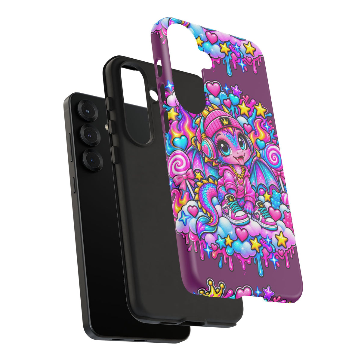 Cute Dragon Phone Case Purple Heart Crown Design
