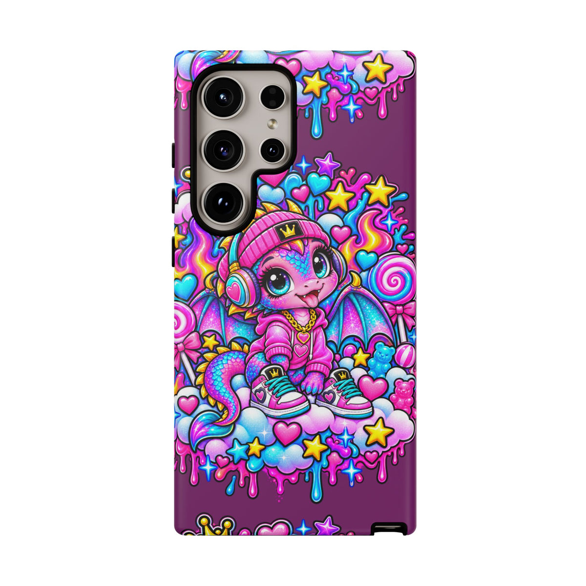 Cute Dragon Phone Case Purple Heart Crown Design