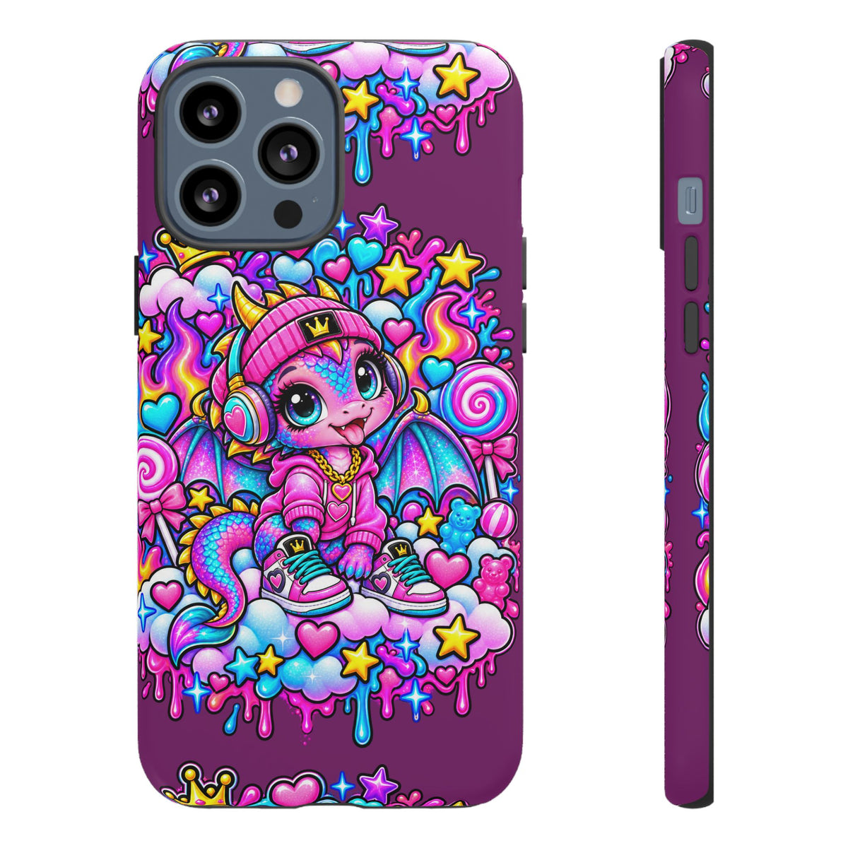 Cute Dragon Phone Case Purple Heart Crown Design
