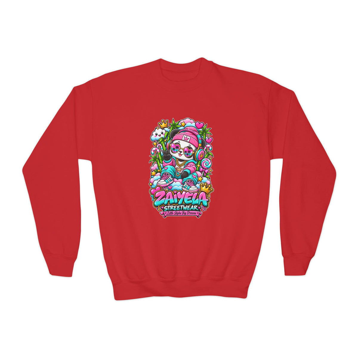 Youth Crewneck Sweatshirt Colorful Glam PandaGraphic