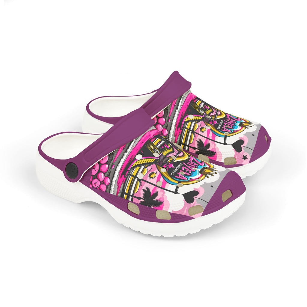Kids Graffiti Name Clogs Personalized Zaiyela Purple EVA Foam Clogs