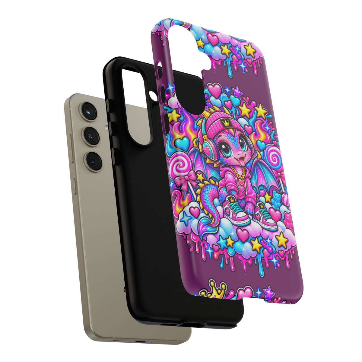Cute Dragon Phone Case Purple Heart Crown Design