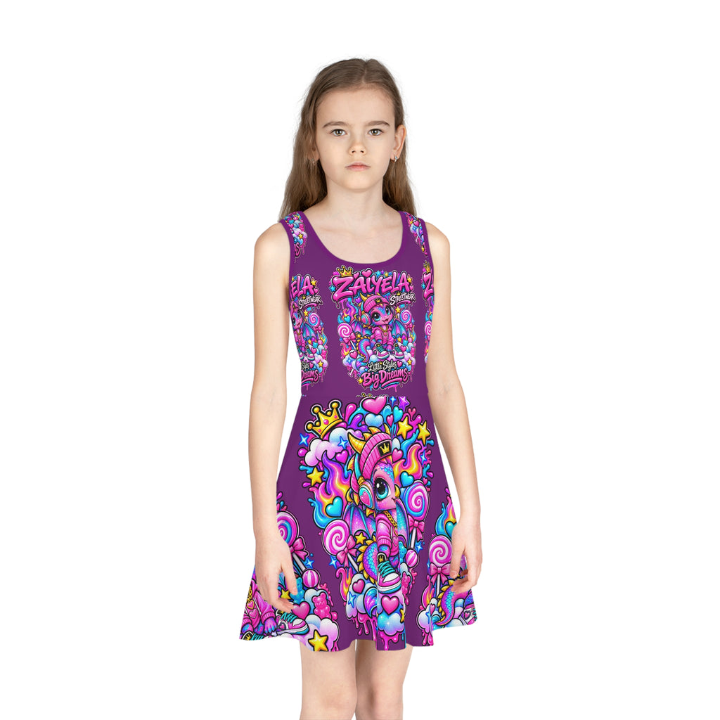 Girls' Sundress — Zalyela Big Dreams Baby Dragon All-Over Print