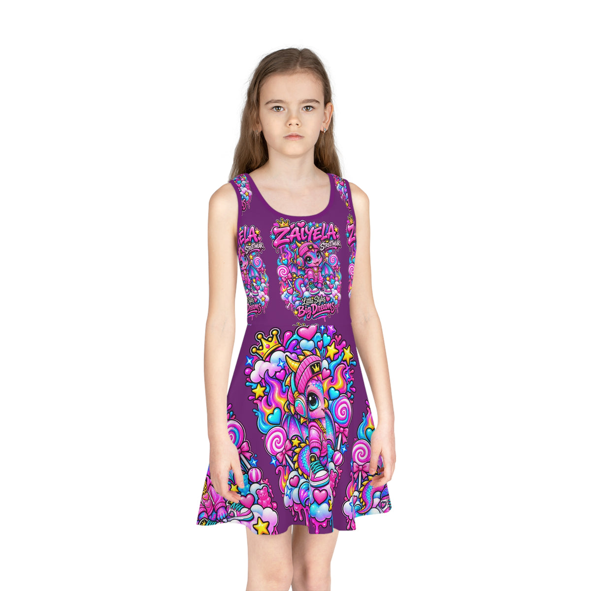 Girls' Sundress — Zalyela Big Dreams Baby Dragon All-Over Print
