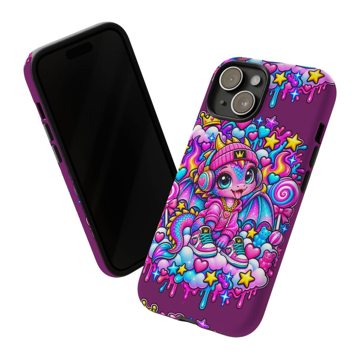 Cute Dragon Phone Case Purple Heart Crown Design