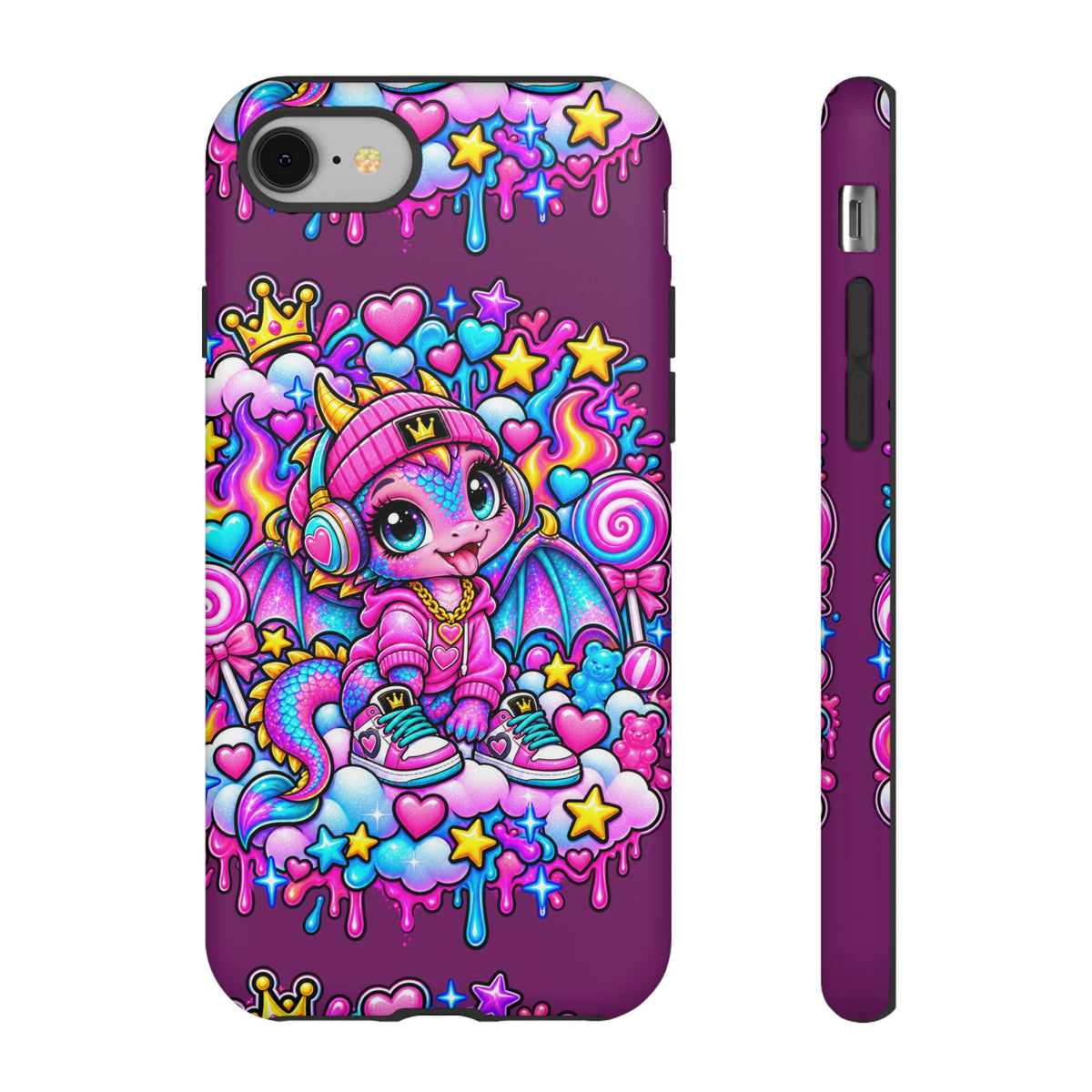 Cute Dragon Phone Case Purple Heart Crown Design