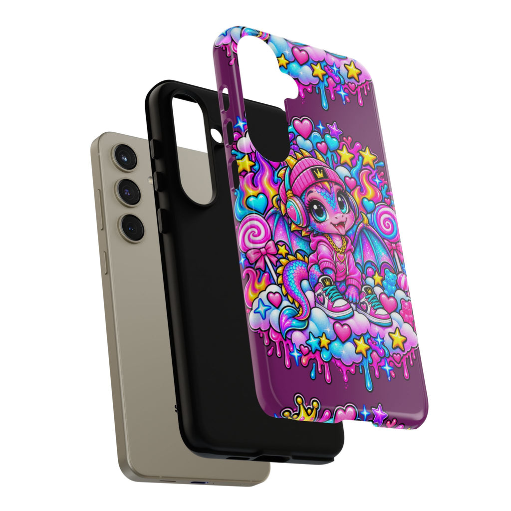 Cute Dragon Phone Case Purple Heart Crown Design