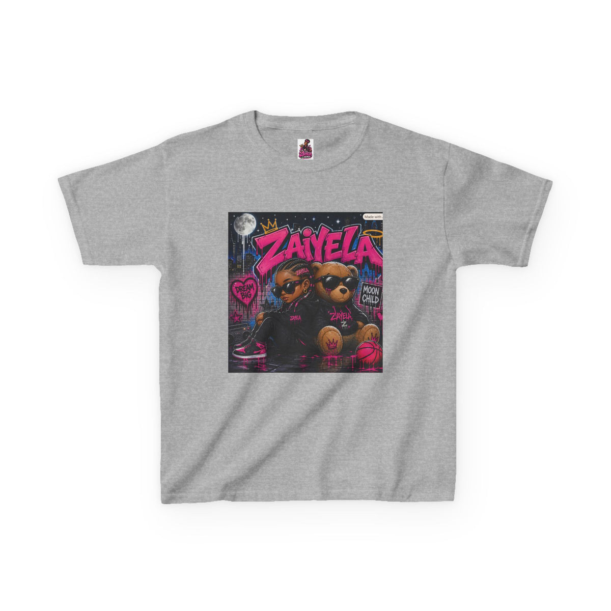 Kids Tee — "Zayiela" Cute Bear Cartoon Graphic Shirt