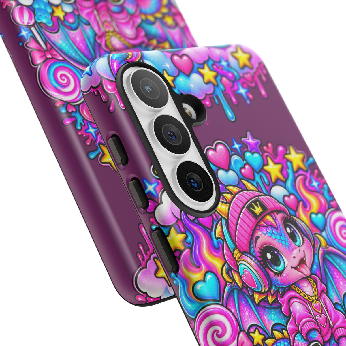 Cute Dragon Phone Case Purple Heart Crown Design