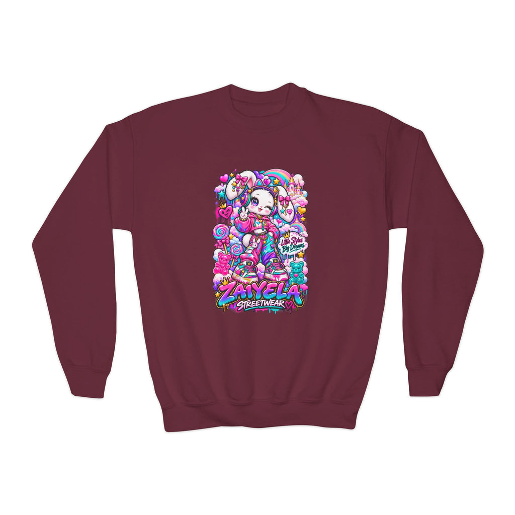 Youth Crewneck Sweatshirt — Colorful Bunny Candy Dream Graphic