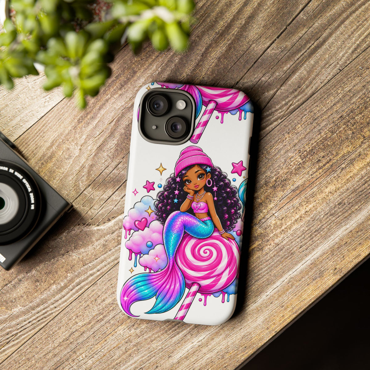 Cute Mermaid Candy Phone Case  Pink Lollipop Fantasy Tough Case