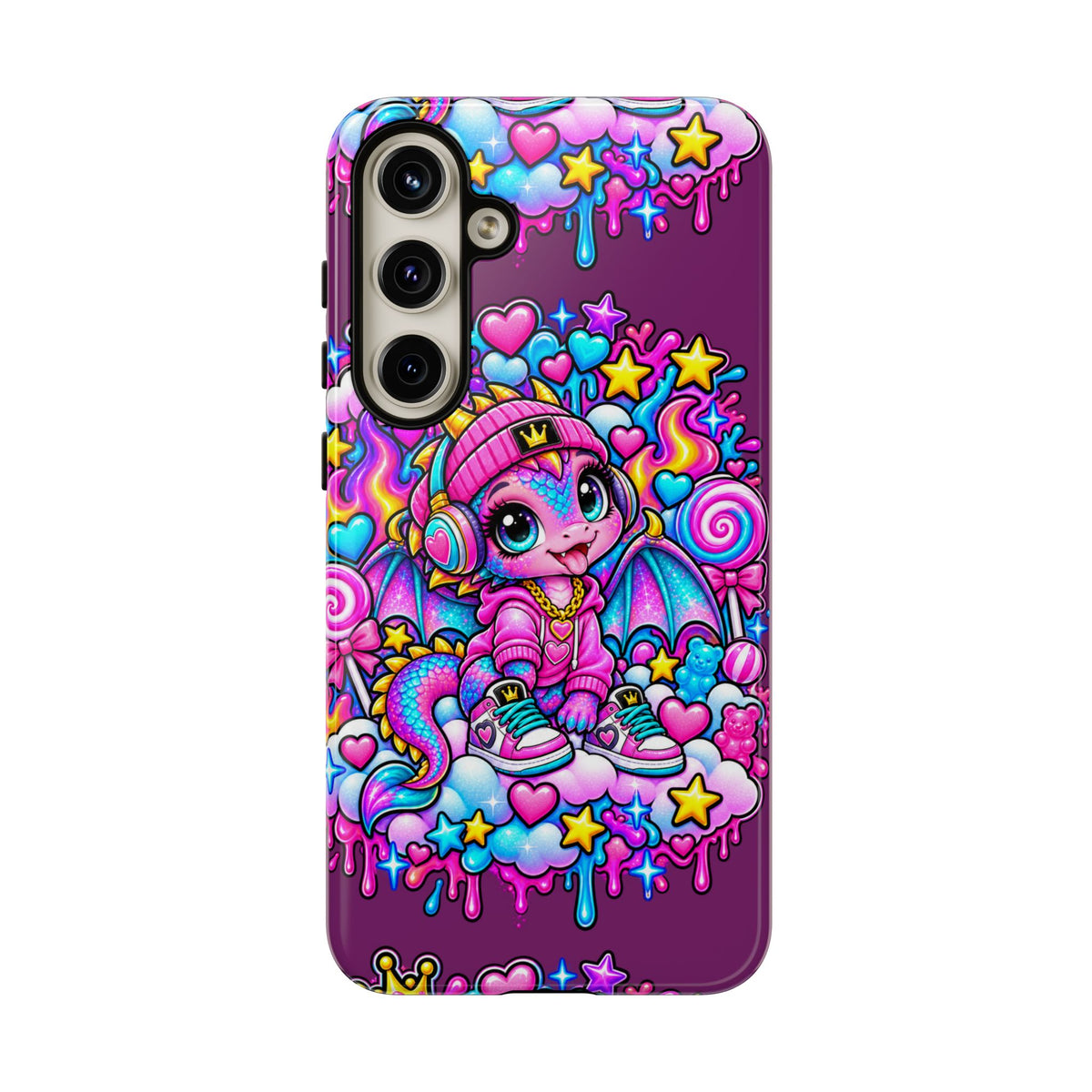 Cute Dragon Phone Case Purple Heart Crown Design