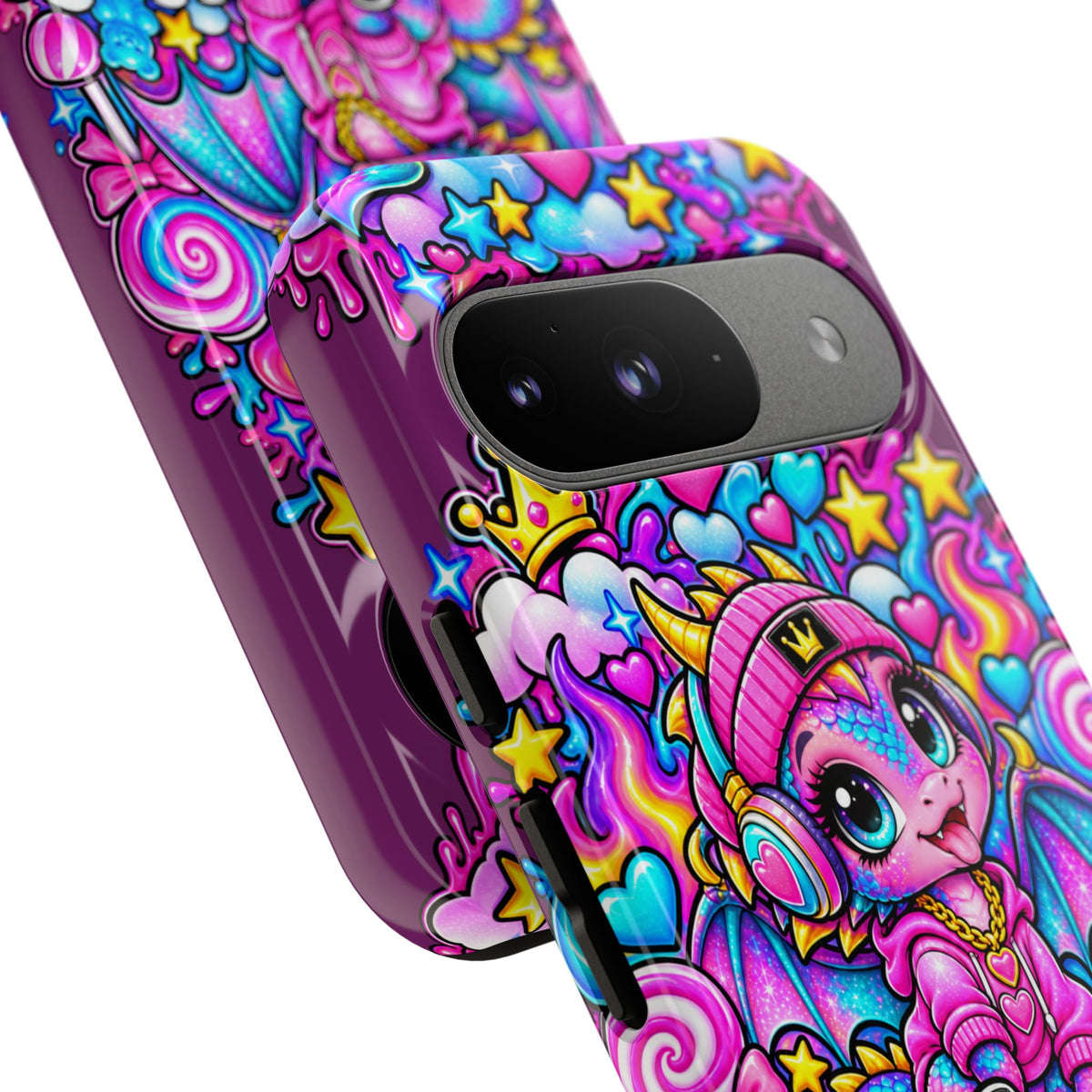 Cute Dragon Phone Case Purple Heart Crown Design