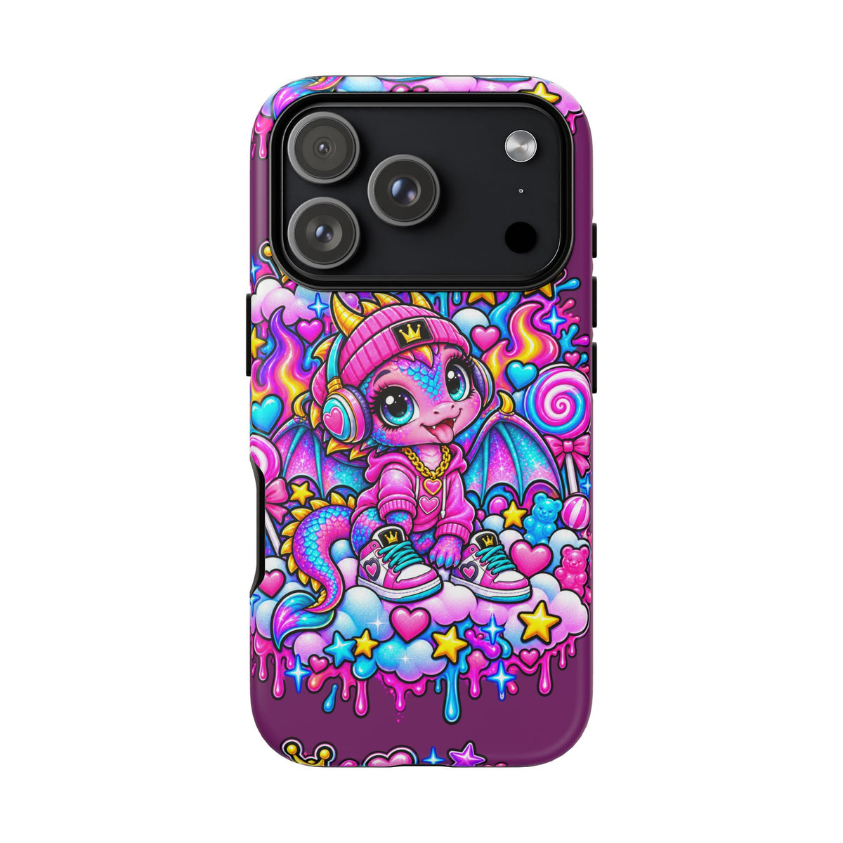 Cute Dragon Phone Case Purple Heart Crown Design