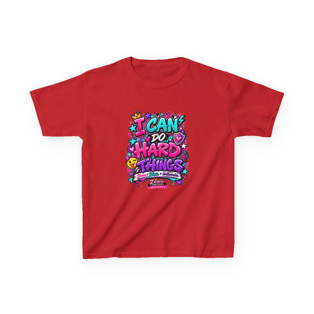 Kids T‑Shirt — "I Can Do Hard Things" Colorful Motivational Graphic Tee