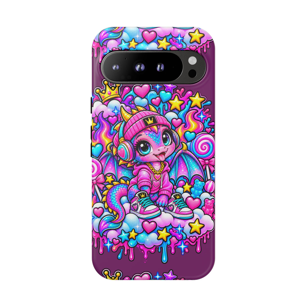 Cute Dragon Phone Case Purple Heart Crown Design