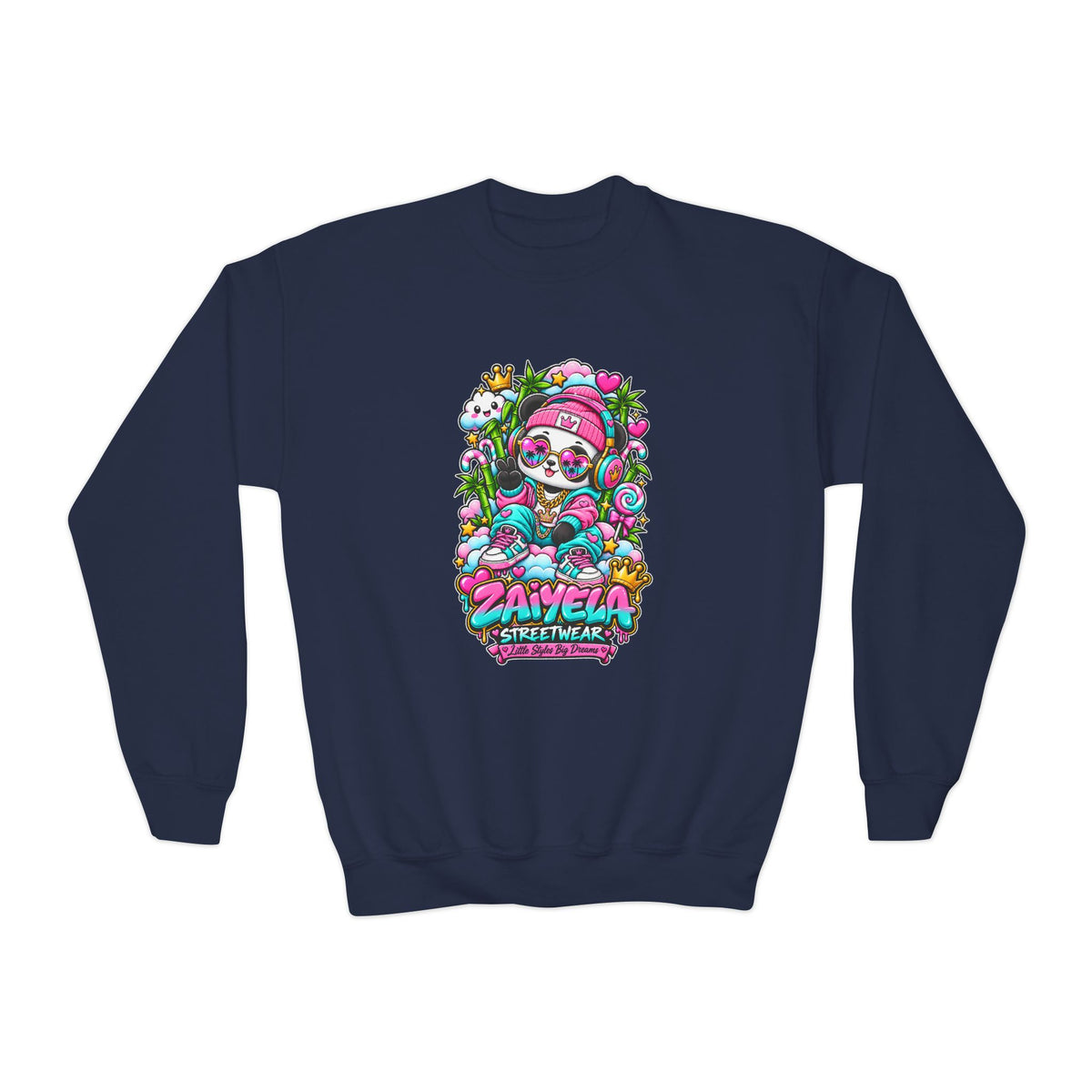 Youth Crewneck Sweatshirt Colorful Glam PandaGraphic