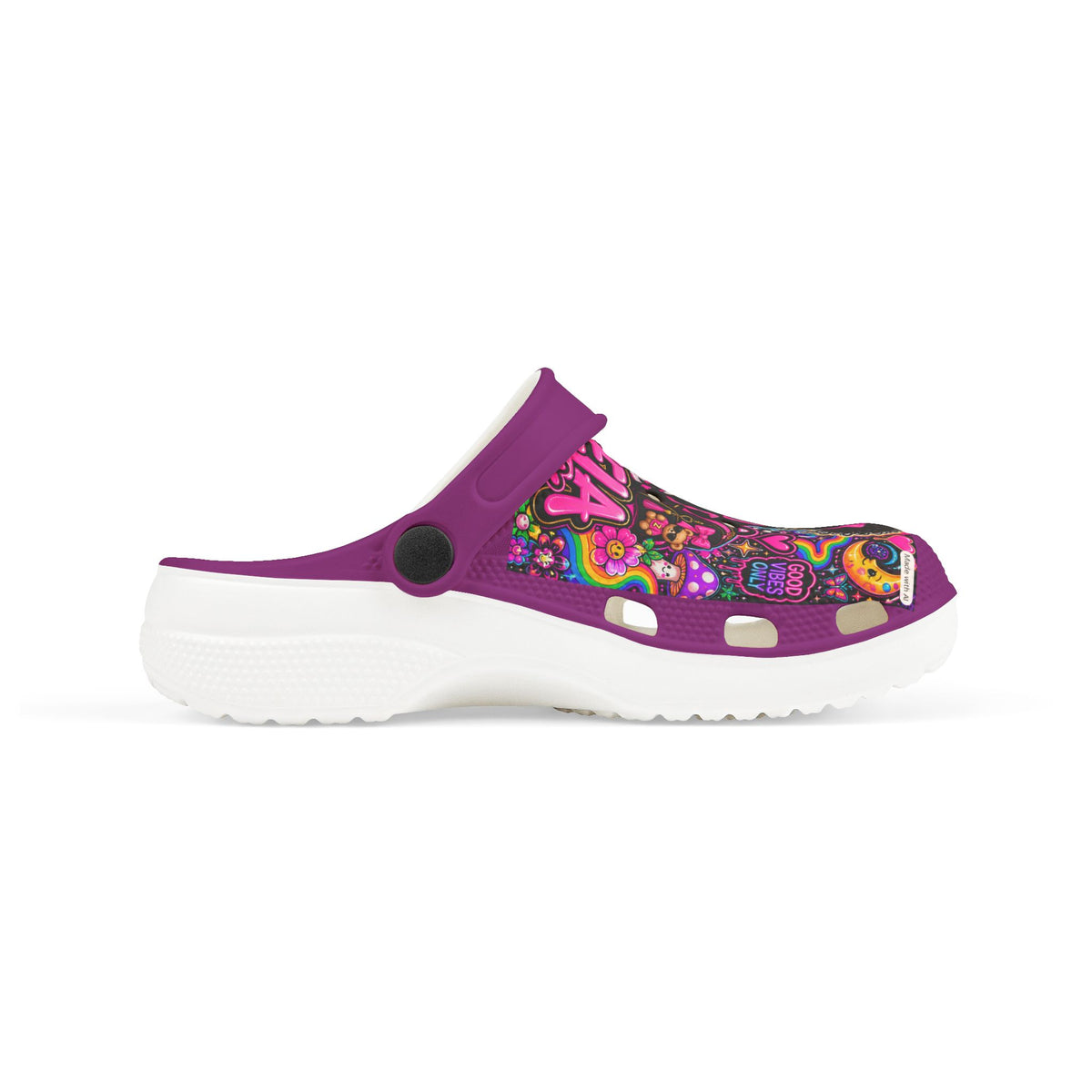 Girls' Purple Princess EVA Foam Clogs — Cute Cartoon Hearts & Crown All-Over Print