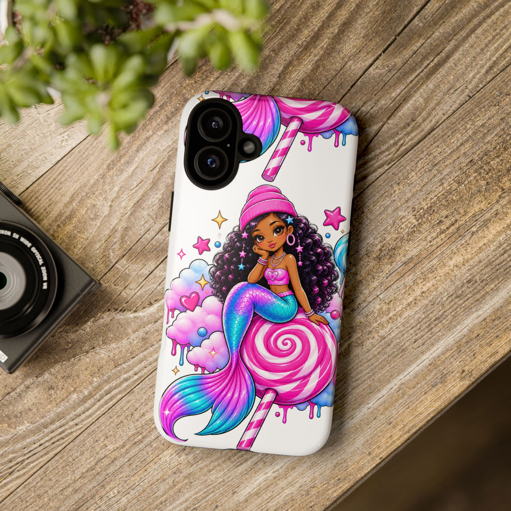 Cute Mermaid Candy Phone Case  Pink Lollipop Fantasy Tough Case